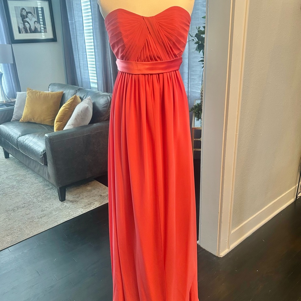 Elegant Strapless Coral Evening Gown